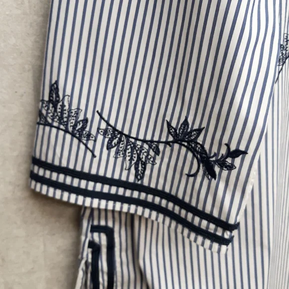 Chico's Navy and White Embroidered Striped Tunic Blouse - Picture 4 of 9